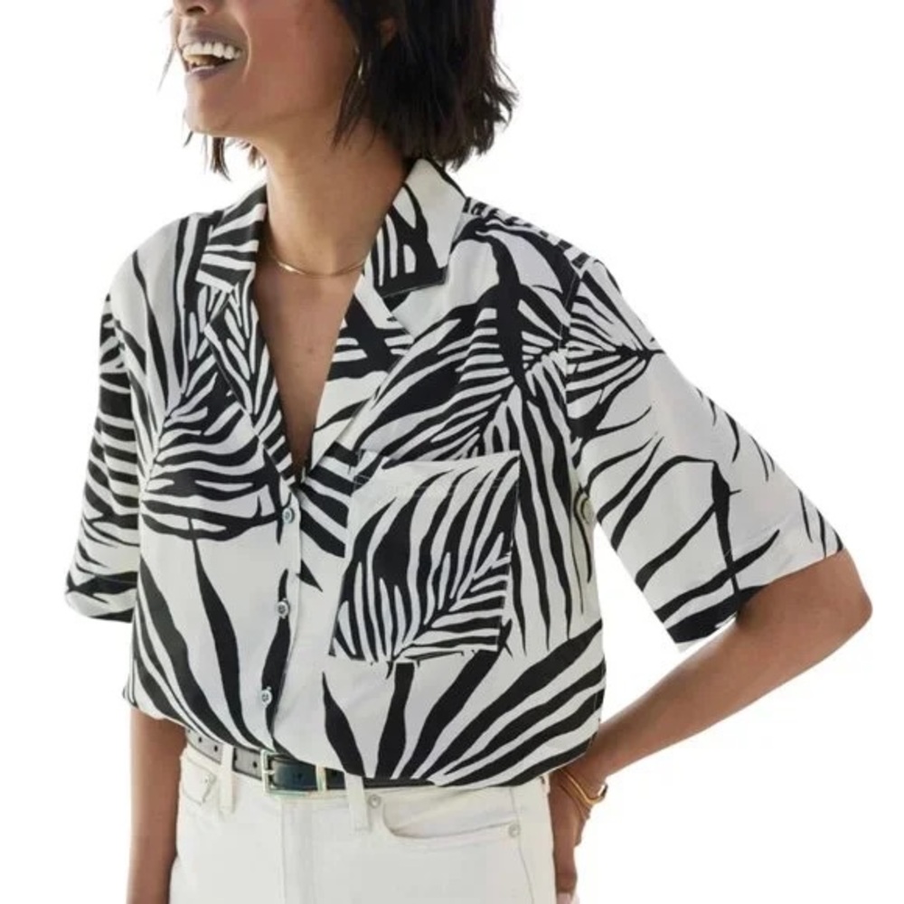 AYR Black and White Palm Print Button-Down Shirt